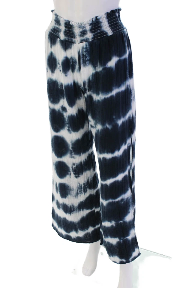 Drew Womens Cotton Tie Dye Smocked Waist Wide Legged Pants Blue Size S - Image 2 of 4