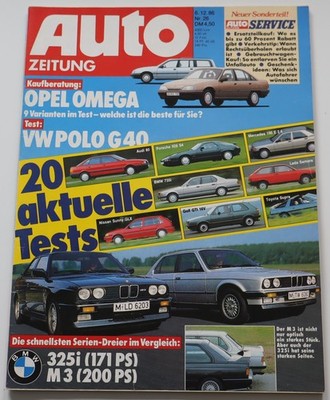 Auto Zeitung 26/1986 Opel Omega A, VW Polo G40, BMW M3   325i E 30, Peugeot 309