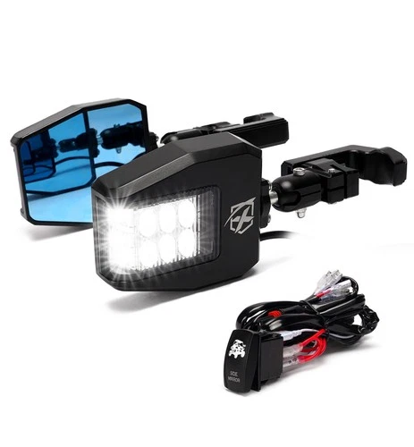 UTV Rear Side View Mirrors w/ Spot Lights for 1.75"-2" Roll Bar Cage ATV UTV RZR