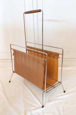 Mid Century Vintage Klassischer Zeitungsständer/Zeitungshalter Kunstleder Metall