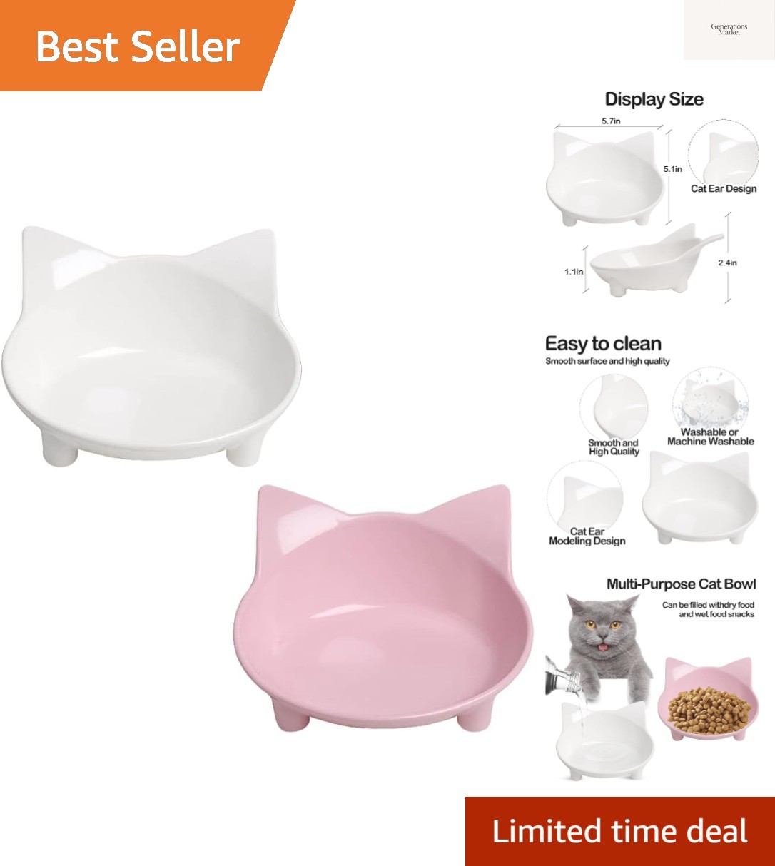 Bowl &ndash; Wide, Shallow Pet Dish For Whisker Fatigue Rel...