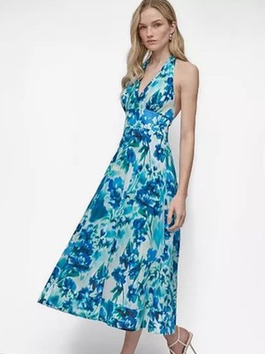 DKNY Women's Cotton Halter V-Neck Tie-Back Midi Dress Blue size 10 NWT | eBay DKNY Women's Cotton Halter V-Neck Tie-Back Midi Dress Blue size 10 NWT | eBay