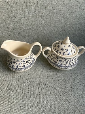 English Ironstone Tableware Provence Blue Creamer & Sugar Staffordshire England