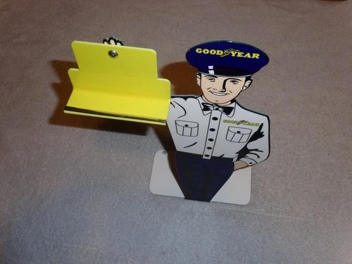 VINTAGE GOODYEAR TIRES SALESMAN 12" METAL CAR, GAS OIL BUSINESS CARD HOLDER SIGN