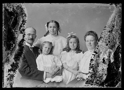 Photo:Unidentified Family Portrait Man Woman and Three Girls c1873-1916