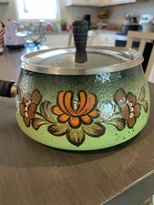 Asta Enamelware German Steel Cookware Sauce Pan Floral 1970s 1 Quart Cottagecore