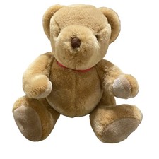 VTG Poseable Teddy Bear Jointed Plush Red Ribbon Made in Korea Collectible 12"