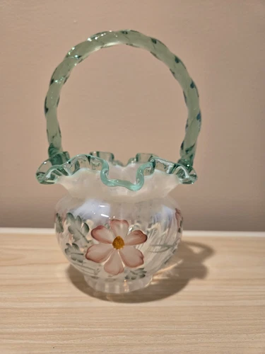 Collectable - Fenton Art Glass Meadow Beauty Hand Painted Basket