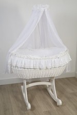 MJMark Luxury Wicker Baby Cradle Crib Cot Drape stand Canopy with Bedding USED 