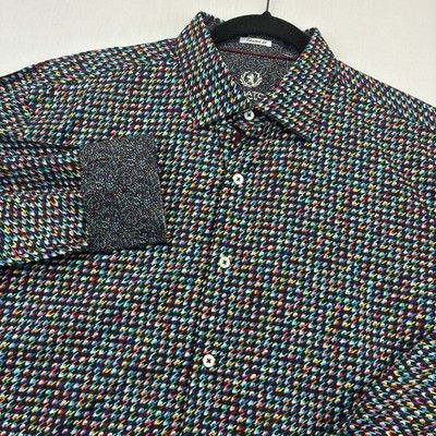 Bugatchi Uomo Shirt Mens XL Multicolor Geometric Mosaic Print Shaped Fit