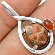 Natural Poppy Jasper & Carnelian 925 Sterling Silver Pendant Jewelry P-1640