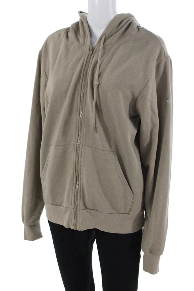 Alo Yoga Unisex Full-zip Hoodie Beige Drawstring Long Sleeve Size S - Image 2 of 4