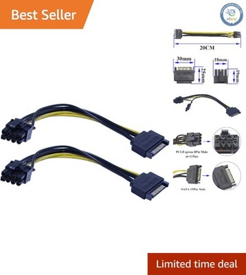 2Pcs 20CM 15-Pin SATA to 8 Pin PCI Express Connector   Ideal for Upgrading GPUs