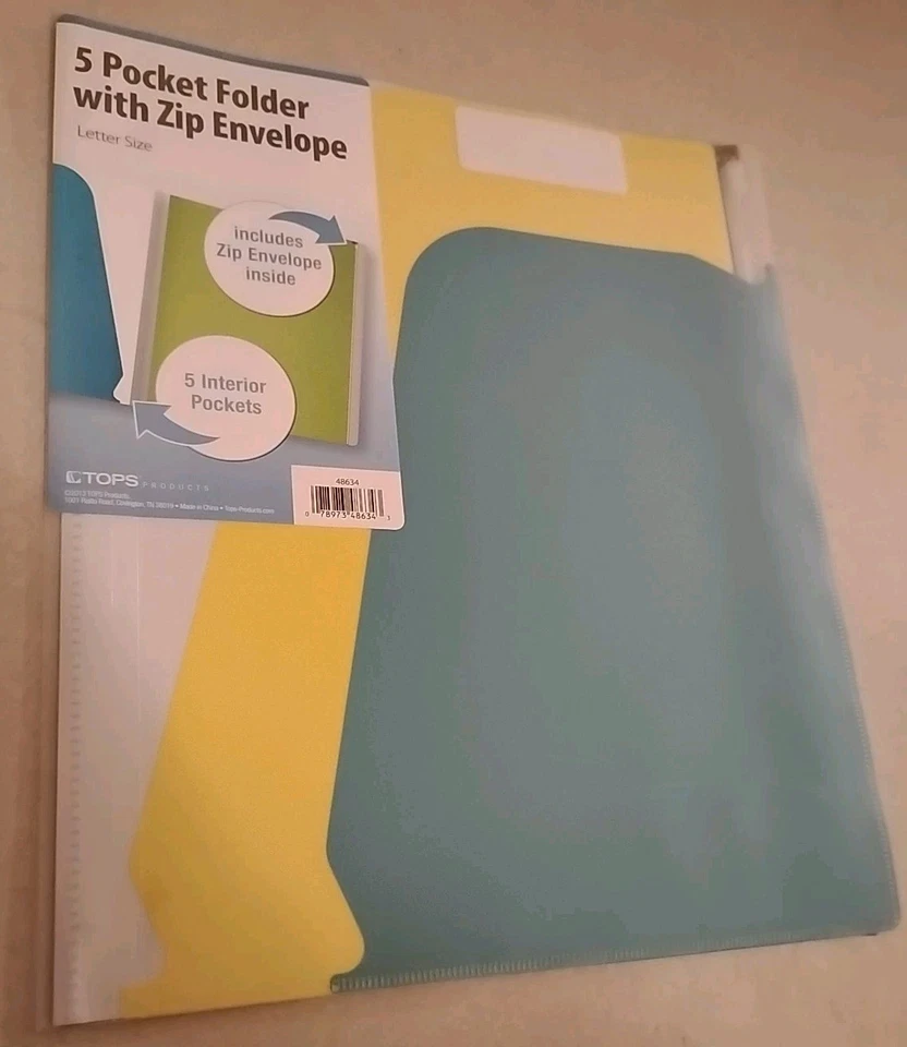 TOPS Set of 2 Folders 5 Pocket Zip Envelope  8 1/2x11 Letter Size Organizers NEW - Image 3 of 4