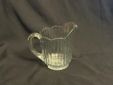 Vintage Clear Glass Small Ribbed Pitcher Large Creamer Scalloped Top 5” Tall