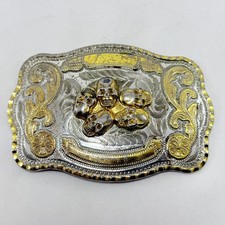 Vintage Skull Western Belt Buckle XL Extra Large Halloween Death Devil Filigree