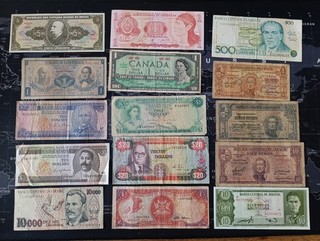 World Banknotes Bundle x15 Americas & Caribbean Canada Brazil Bahamas Jamaica