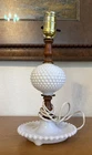 VINTAGE WHITE Milk Glass HOBNAIL Table LAMP - NO SHADE- Bulb Tested - Works