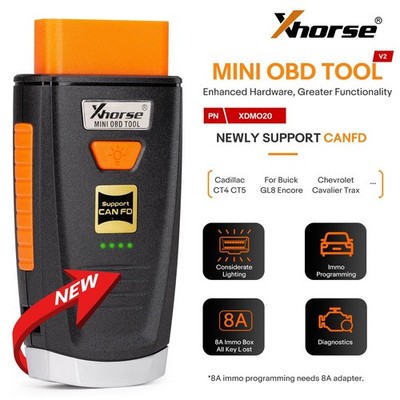 Xhorse Mini OBD Tool V2 XDMO20 Support CANFD/LED light/8A IMMO Box All Key Lost