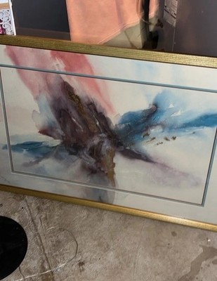 Deirdre Heller Original Abstract Painting 1986 Glass Framed Signed 38  X 26 