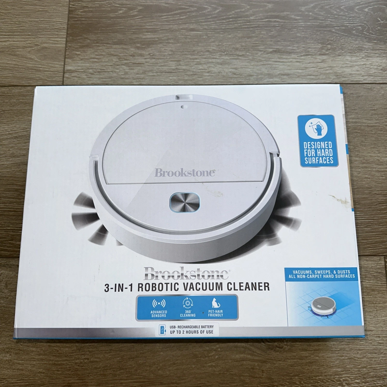 Brookstone Robotic Vacuum Cleaner 3 In 1 Designed For Hard Surfaces Sweeps dust*