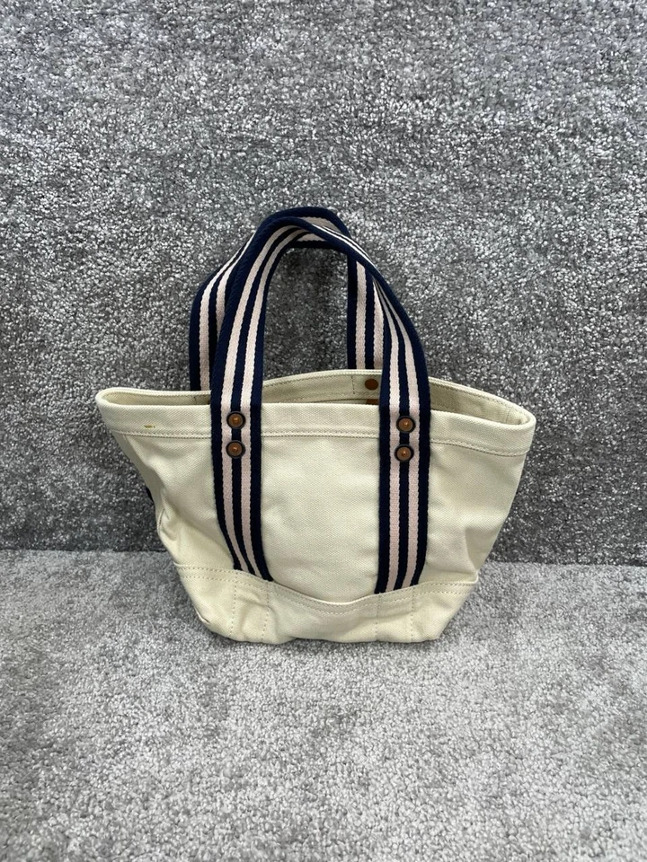Bolso de Mano Rosa Pony Ralph Lauren Patchwork Blanco Algodón Doble Asa Correa Foto 3 de 4