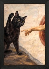 Schwarze Katze und Gottes Hand gerahmtes Wandbild Poster Druck Bild