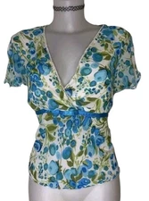 Vtg 90s Womens Blue Floral Babydoll Flowy Feminine Cottagecore USA Top Sz XL
