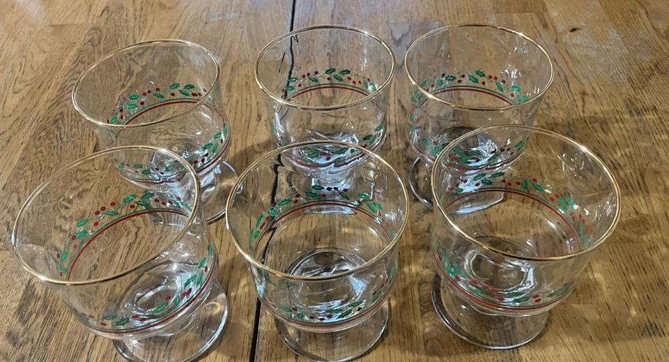 批量 6 件 复古 Libby Christmas Holly/ 浆果足甜点/谢伯特眼镜 — 第 2/4 张图片