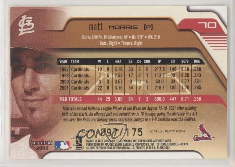 2002 Flair Flair Collection /175 Matt Morris #70 - Image 2 of 2