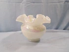 Fenton White Milk Glass Carnival Glass Rose Bowl Vase w/ Basketweave Design