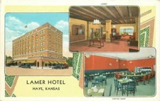 Allis Press Hays Kansas Lamer Hotel roadside interior Entrance Postcard 13623
