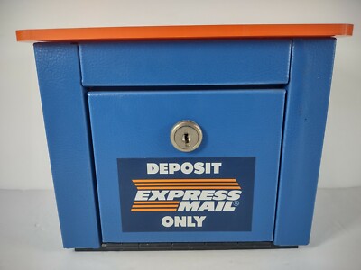 Vtg ''Deposit Express Mail Only'' Mailbox Coin Bank ~ U.S.P.S ? FedEx Missing Key!