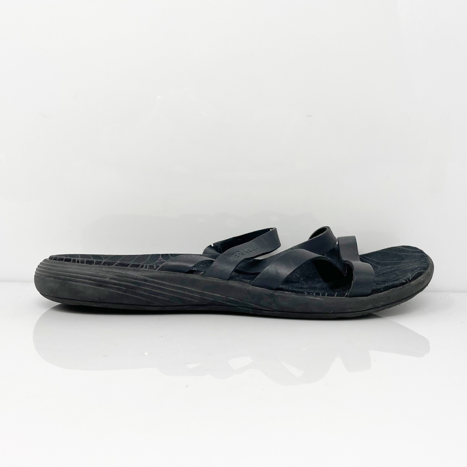 Merrell Womens Duskair Seaway Black Leather Slip On Slide Sandals