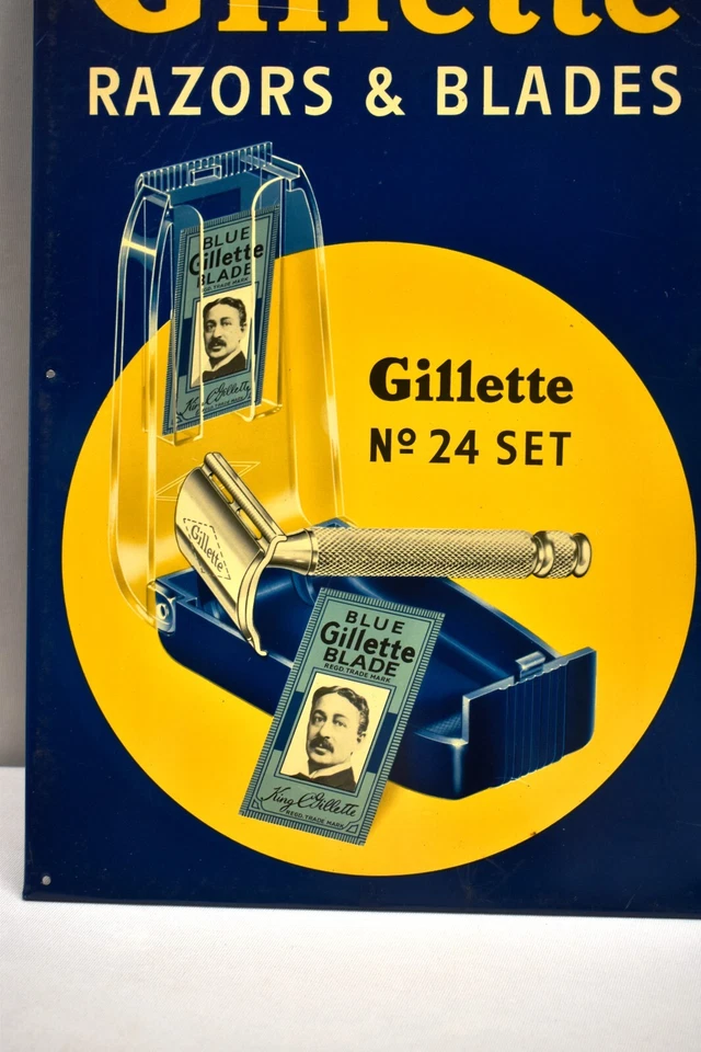 Vintage Gillette Razors & Blades Advertising Tin Sign Litho Made In England "02 - Image 3 of 4