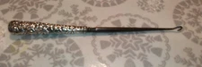 ANTIQUE C 1900 STERLING SILVER GLOVE BUTTON HOOK EMBOSSED HANDLE 3.5" FLOWERS