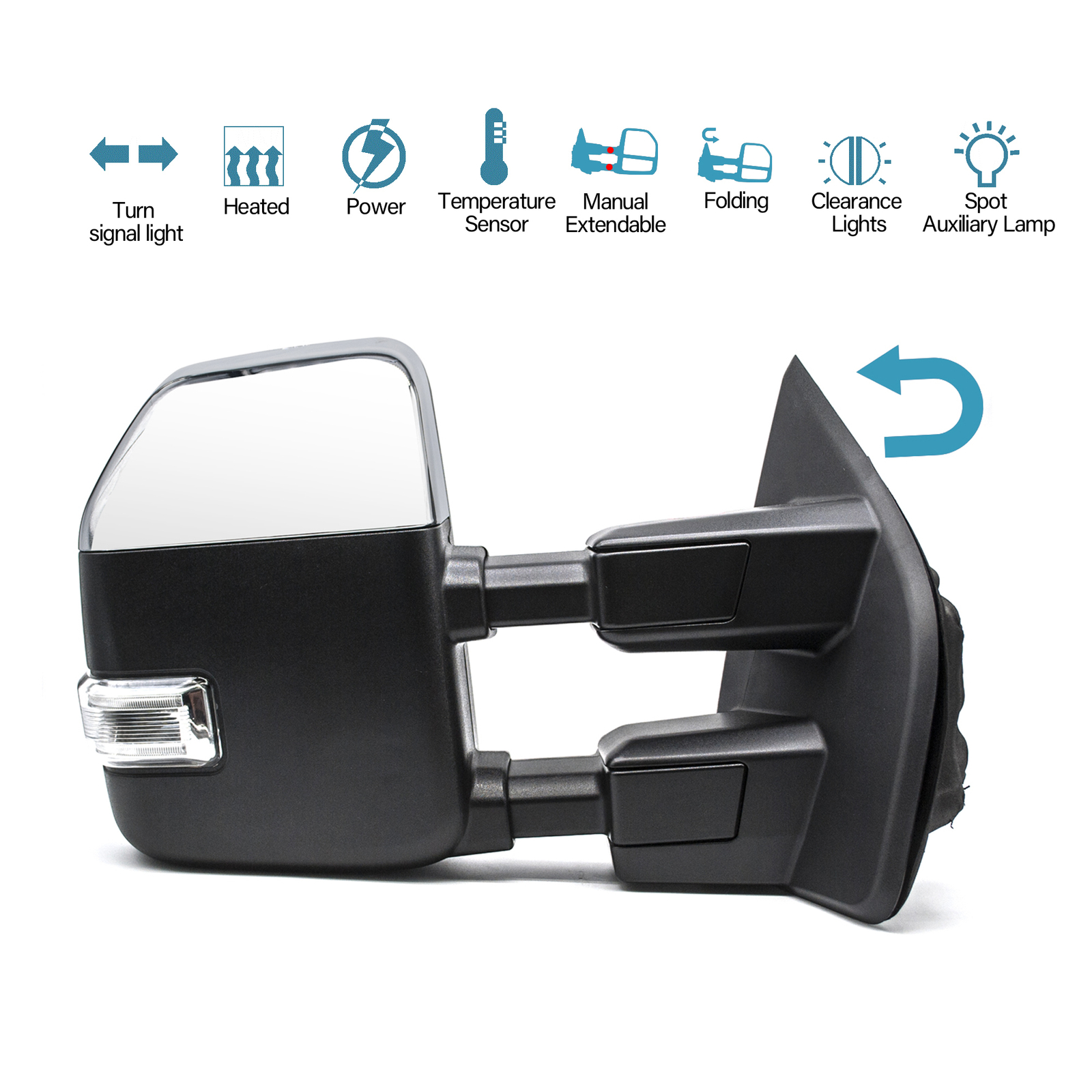 Right Side Tow Mirror Power Heated Signal Sensor Fits 2017 Ford F250 SD Chrome