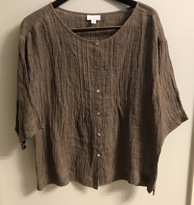 J Jill Oversize Xs Brown Linen 3 4 Sleeve Botton From Relaxed