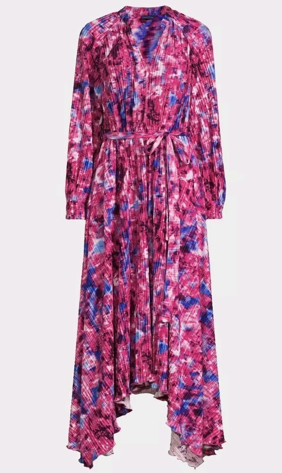 scoop women's pleated floral midi dress with handkerchief hem Scoop Pink Women's Pleated Floral Midi Dress Handkerchief Hem Plus Size XXL  20