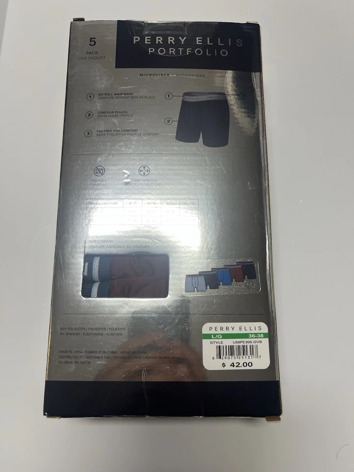 Calzoncillos boxer Perry Ellis Portfolio para hombre 5PkPoly elásticos multicolor talla grande Foto 2 de 2