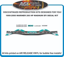 1999 - 2000 MARINER 200 hp MAGNUM EFI OFFSHORE 3.0 Litre  Decal set TEAL