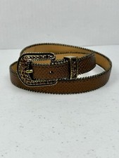 Cach Women s Belt Leather Lizard Embossed Rhinestone Metallic Bronze Size M