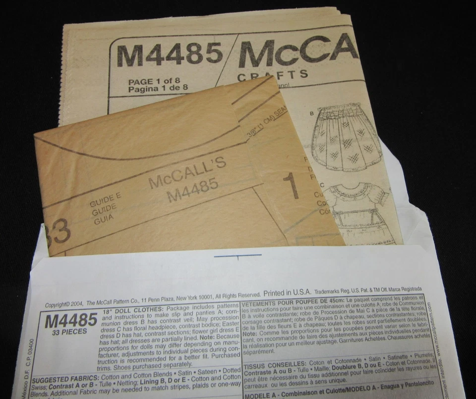 Vintage McCalls Crafts Pattern #M4485 18" Doll Clothes Slip Dress Hat UNCUT FF - Image 3 of 4