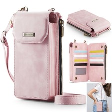 Women Luxury Zipper Leather Card Holder Wallet Shoulder Bag Phone Case Purse