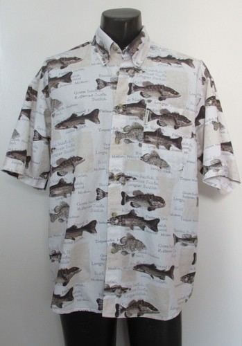 Columbia Sportwear Company 3221 Fish Print Button Front Shirt  Fishing Mens Sz L