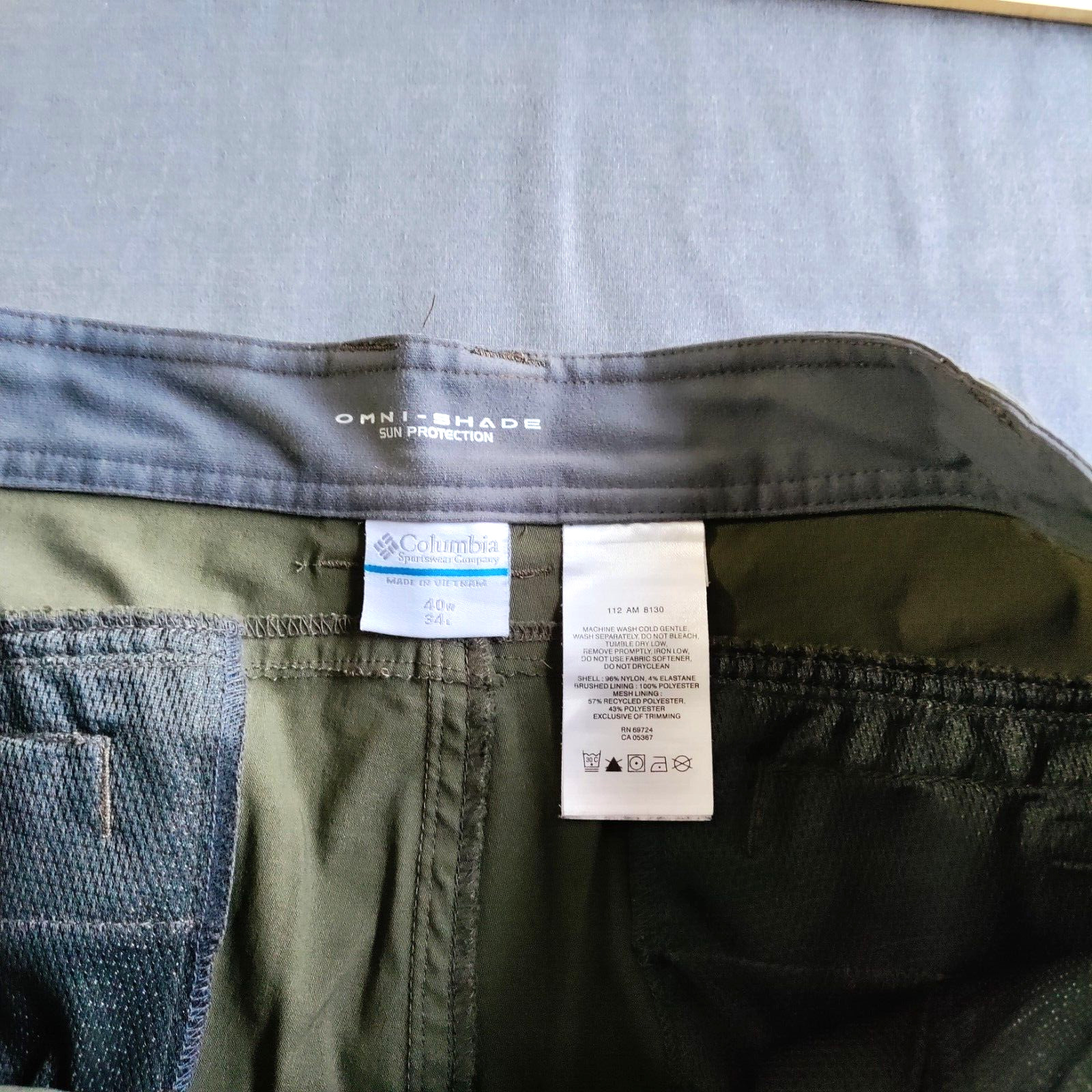 Columbia Men 40/33 Olive Cargo Pants Omni Shade Sun Protection Zip Pocket Hiking image 8