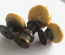 3 pc Maple Wood & Metal Round Ball Orb Knob small trinket drawer Antique USA