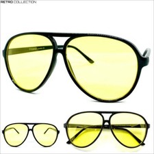 Classic Vintage Retro Style SUN GLASSES Black Frame Night Driving Yellow HD Lens