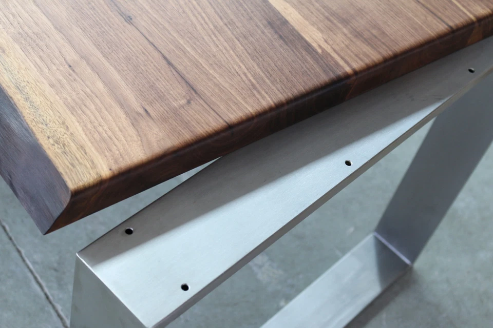 Designer Esstisch Nussbaum Holz Tisch Edelstahl Gestell Bürotisch Schreibtisch ! - Bild 3 von 4