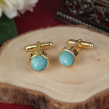 Round Shape Kingman Turquoise 925 Sterling Silver Gemstone Cufflinks For Men's